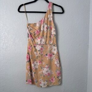 Abercrombie & Fitch Womens XS One Shoulder Floral Linen Blend Mini Dress Yellow